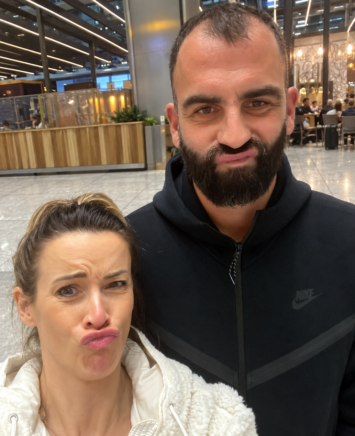 Nicola and Simon pulling funny faces together during the scenic route